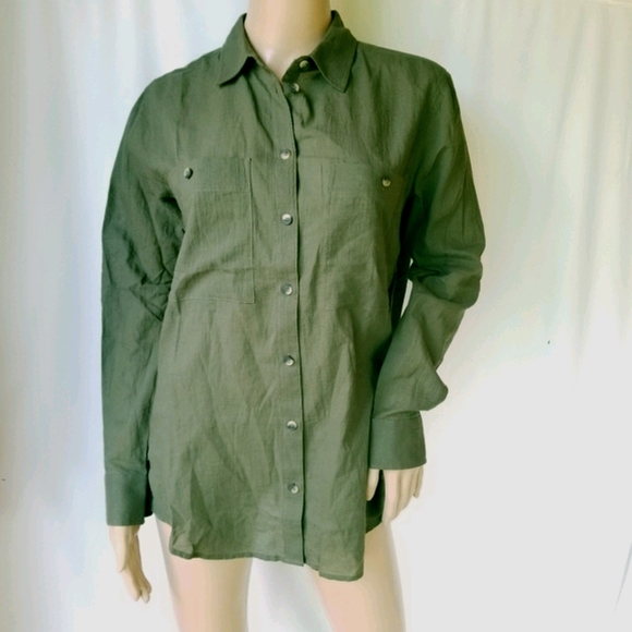 Club Monaco Marnee button down olive cotton - Picture 4 of 9